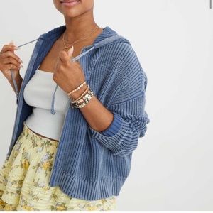 Aerie Crop Knit Zip Up Hoodie Purple Blue